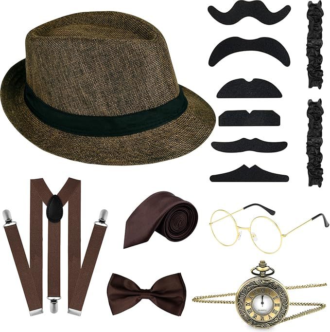 Men'S Accessories In The 1920S - Herren 1920er Gatsby Kostüm-Accessoires-Set: Brauner Fedora-Hut,